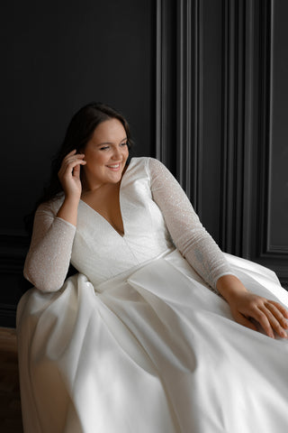 Plus Size Mikado Wedding Dress Koussindy with Long Sleeves - Olivia Bottega