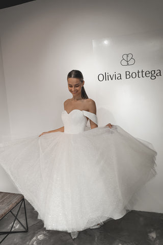 Light ivory Glitter Midi Wedding Dress Soul - Olivia Bottega