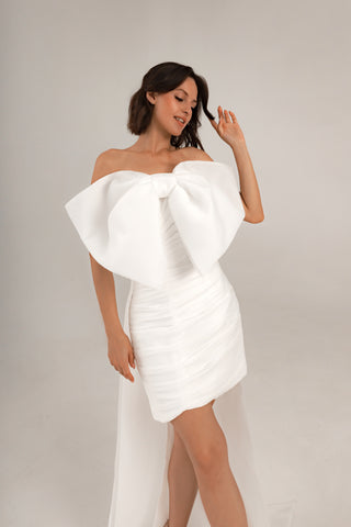 Extra Convertible Wedding Dress Audrey Mini (Basic mini dress + bolero + skirt + bow) - Olivia Bottega