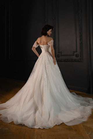 Lace Wedding Dress Jackopa with Leg Slit - Olivia Bottega