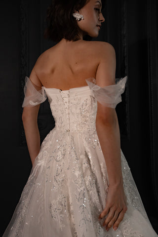 Lace Wedding Dress Jackopa with Leg Slit - Olivia Bottega