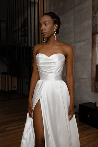 Mikado Wedding Dress Chloe with Front Slit - Olivia Bottega