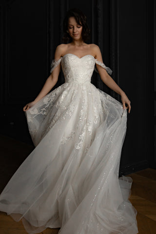 Lace Wedding Dress Jackopa with Leg Slit - Olivia Bottega