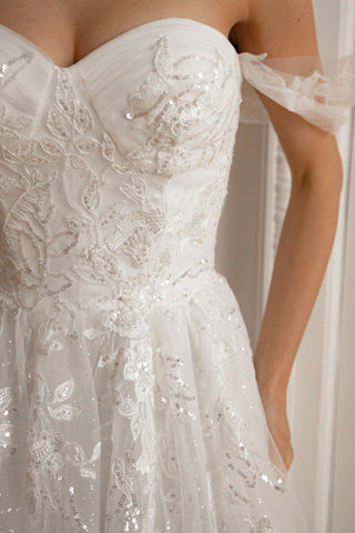 Lace Wedding Dress Jackopa with Leg Slit - Olivia Bottega