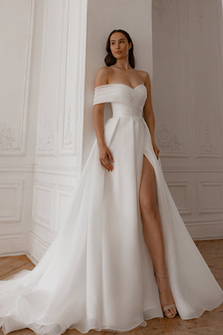 Organza Wedding Dress Enola with Leg Slit - Olivia Bottega