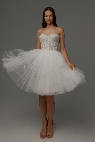 Short Wedding Dress Helena with Detachable Straps - Olivia Bottega