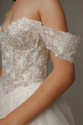 Floral Lace Wedding Dress Kristy with Detachable Cape - Olivia Bottega