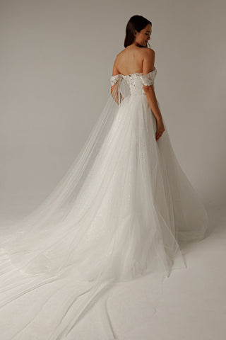 Floral Lace Wedding Dress Kristy with Detachable Cape - Olivia Bottega