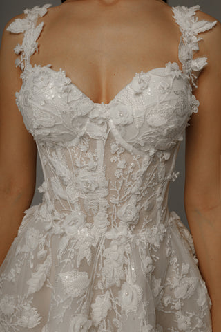 Short Floral Lace Wedding Dress Selkie - Olivia Bottega