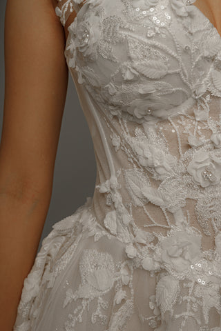 Short Floral Lace Wedding Dress Selkie - Olivia Bottega