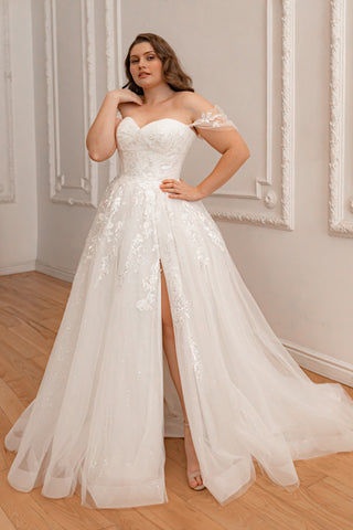 Plus Size Lace Wedding Dress Jackopa with Leg Slit - Olivia Bottega