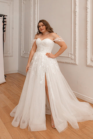 Plus Size Lace Wedding Dress Jackopa with Leg Slit - Olivia Bottega