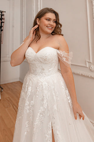 Plus Size Lace Wedding Dress Jackopa with Leg Slit - Olivia Bottega