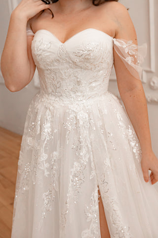 Plus Size Lace Wedding Dress Jackopa with Leg Slit - Olivia Bottega