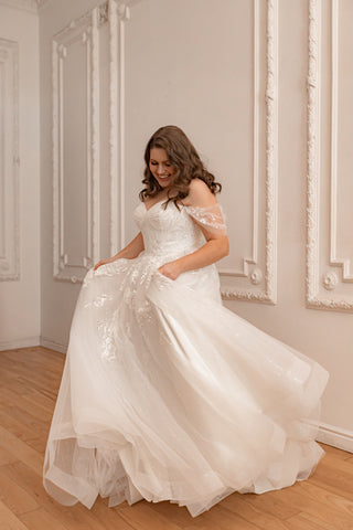 Plus Size Lace Wedding Dress Jackopa with Leg Slit - Olivia Bottega