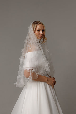 Two-Tier Wedding Veil with 3D Applique