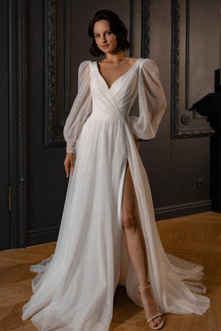 Sparkly Wedding Dress Inger With Leg Slit - Olivia Bottega