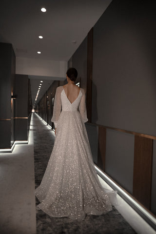 Sparkly Wedding Dress Ella With High Leg Slit - Olivia Bottega