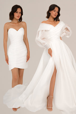 Extra Convertible Wedding Dress Audrey Mini (Basic mini dress + bolero + skirt + bow) - Olivia Bottega