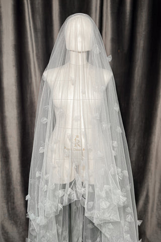 Two-Tier Wedding Veil with 3D Applique - Olivia Bottega