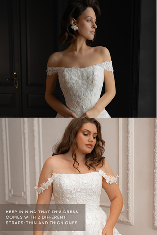 Plus Size Floral Lace Tulle Wedding Dress Yoki with Detachable Straps - Olivia Bottega