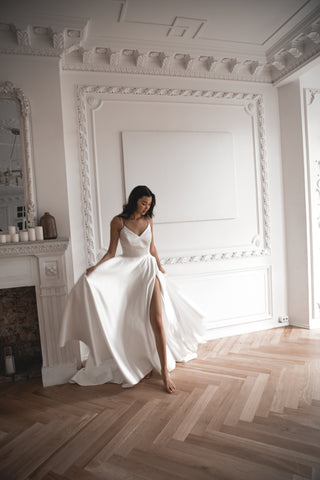 Satin Wedding Dress Sentea with Front Slit - Olivia Bottega