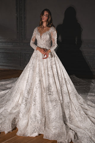 Royal Lace Off-The-Shoulder Sparkly Wedding Dress Meryem - Olivia Bottega