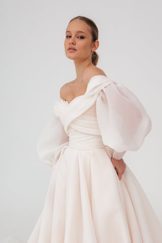 Coral Extra Convertible Wedding Dress Audrey (Basic dress + bolero + bow + detachable train) - Olivia Bottega