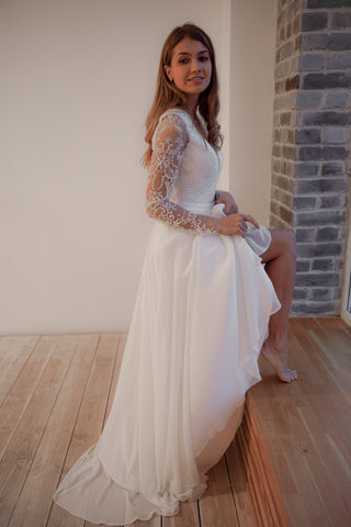 Lace Chiffon Wedding Dress Troisty Fly - Olivia Bottega