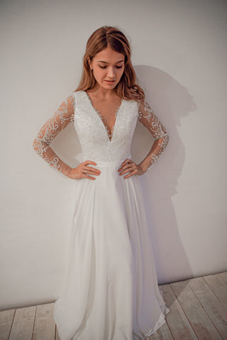 Lace Chiffon Wedding Dress Troisty Fly - Olivia Bottega