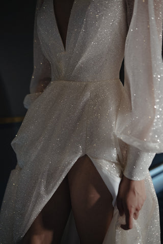 Sparkly Wedding Dress Ella With High Leg Slit - Olivia Bottega