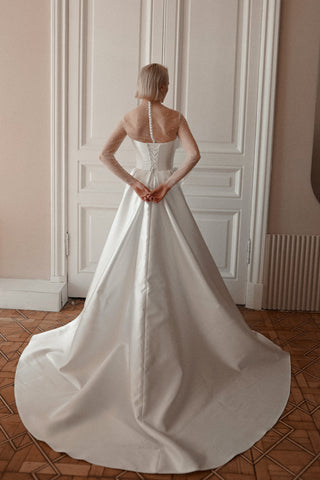 Mikado Wedding Dress Chloe with Front Slit - Olivia Bottega