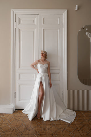 Mikado Wedding Dress Chloe with Front Slit - Olivia Bottega