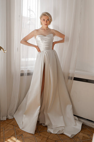 Mikado Wedding Dress Chloe with Front Slit - Olivia Bottega