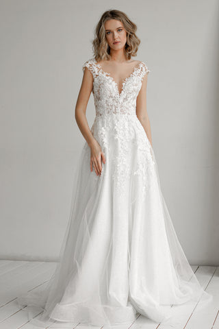 Light Ivory Floral Lace Wedding Dress Enn - Olivia Bottega