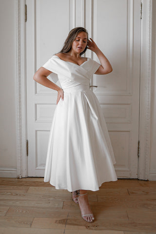 Plus Size Satin Midi Wedding Dress Cameron - Olivia Bottega