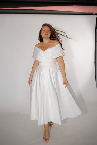 Plus Size Satin Midi Wedding Dress Cameron - Olivia Bottega