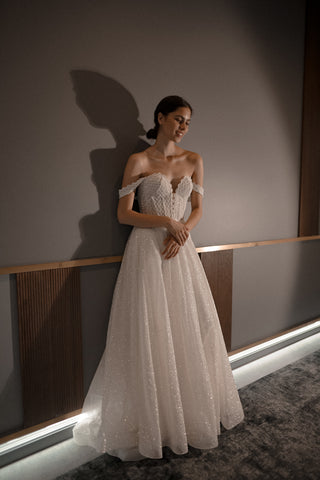 Shiny A-line Wedding Dress Coral - Olivia Bottega