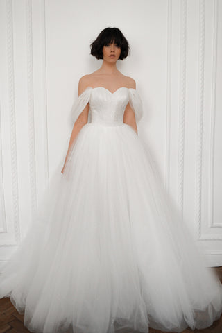 Off-The-Shoulder Shimmering Soft Tulle Wedding Dress Aleksis - Olivia Bottega