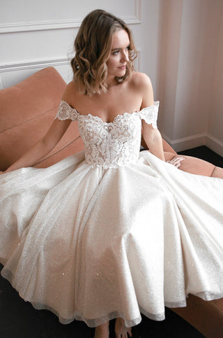 Tea Length Lace Wedding Dress Elise - Olivia Bottega