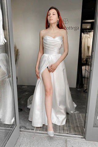 Mikado Wedding Dress Chloe with Front Slit - Olivia Bottega