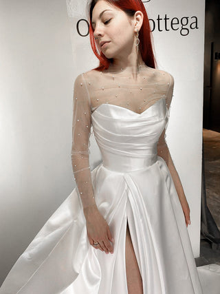 Mikado Wedding Dress Chloe with Front Slit - Olivia Bottega