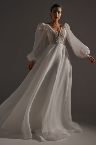 Organza Cinderella Wedding Dress April with Puff Sleeves - Olivia Bottega