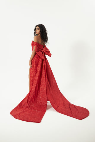 Red Glitter Mermaid Evening Dress Lovisa with Detachable Bow - Olivia Bottega