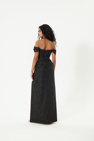 Black Glitter Mermaid Evening Dress Lovisa with Detachable Bow - Olivia Bottega