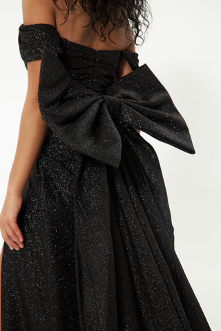 Black Glitter Mermaid Evening Dress Lovisa with Detachable Bow - Olivia Bottega