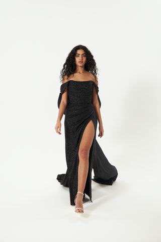 Black Glitter Mermaid Evening Dress Lovisa with Detachable Bow - Olivia Bottega