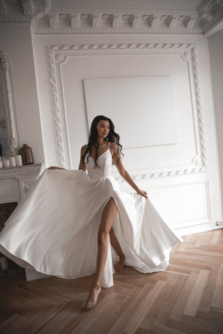 Satin Wedding Dress Sentea with Front Slit - Olivia Bottega