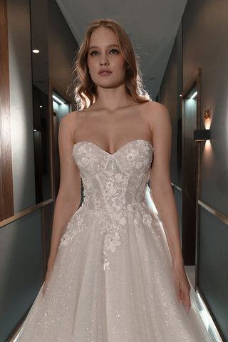 Floral Lace Wedding Dress Celia with Detachable Straps - Olivia Bottega