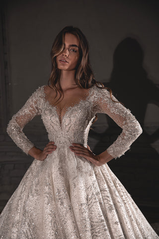 Royal Lace Off-The-Shoulder Sparkly Wedding Dress Meryem - Olivia Bottega